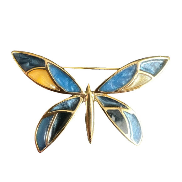 Liz Claiborne Vintage Designer‎ Enamel Mosaic Butterfly Pin Brooch 2"x 1" - Picture 1 of 2